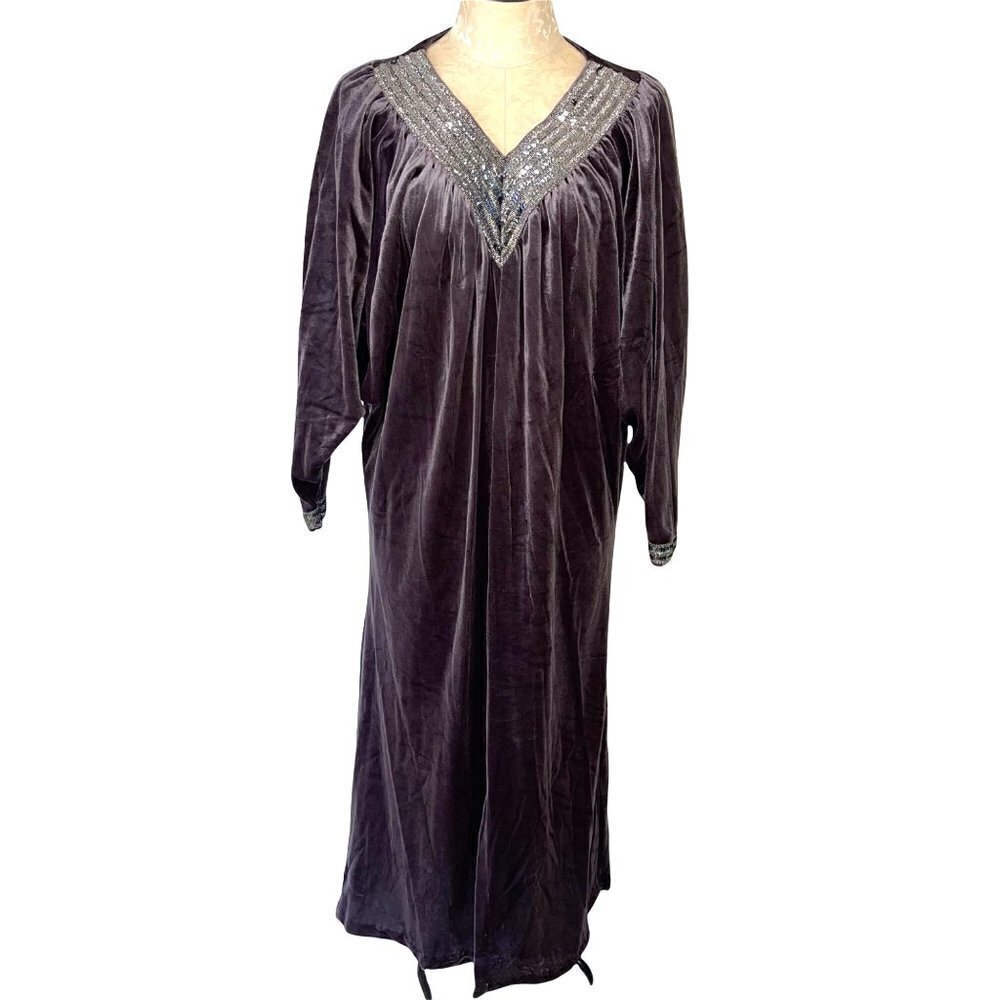 Tom Bezduda For Barad & Co. Kaftan Womens Vintage Velvet Sequins Gray Silver